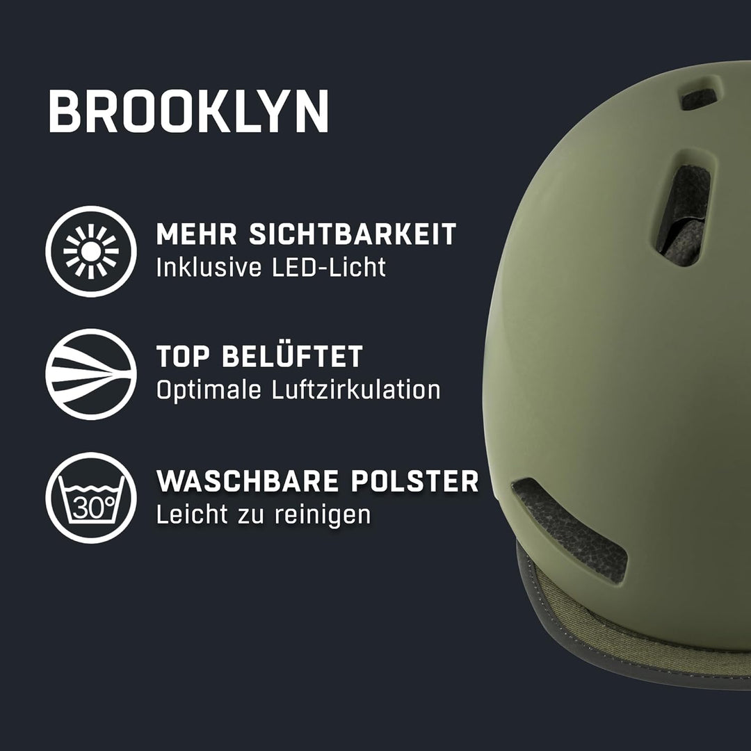ALPINA BROOKLYN - Beleuchteter, Robuster und Komfortabler Urban Fahrradhelm Mit LED-Licht Für Erwach