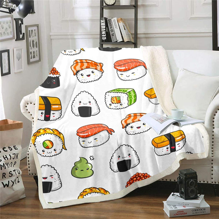 Sushi Muster Wohndecke Flanell Fleecedecke im japanischen Stil für Couch Reise Sofa Jugendliche Esse