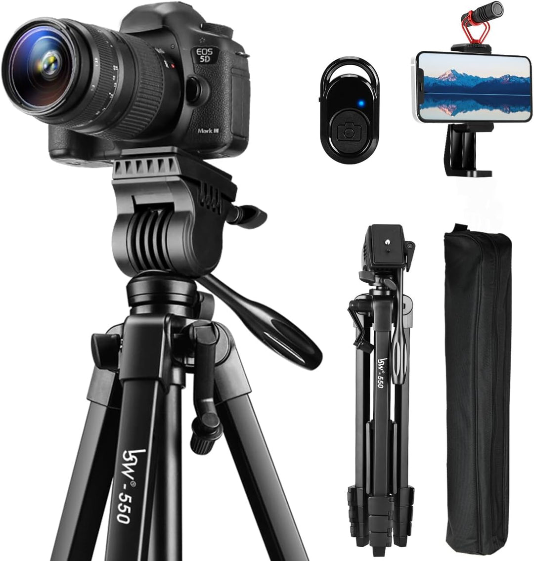 Stativ 152 cm Kamera Stativ für iPhone/Telefon, Fluidkopf Reisestativ für Canon Nikon Sony DSLR Vide