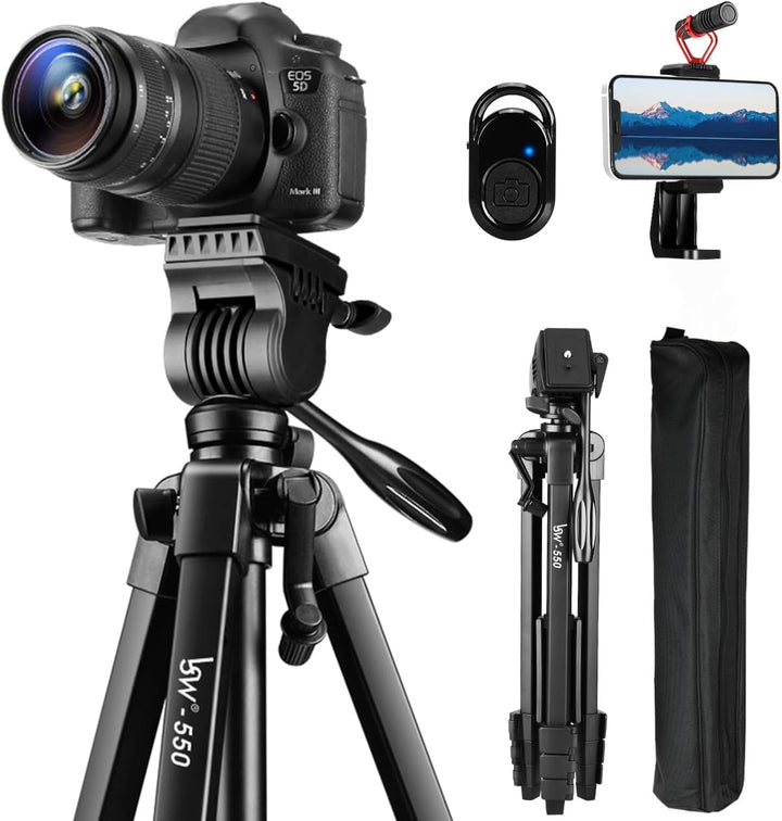 Stativ 152 cm Kamera Stativ für iPhone/Telefon, Fluidkopf Reisestativ für Canon Nikon Sony DSLR Vide