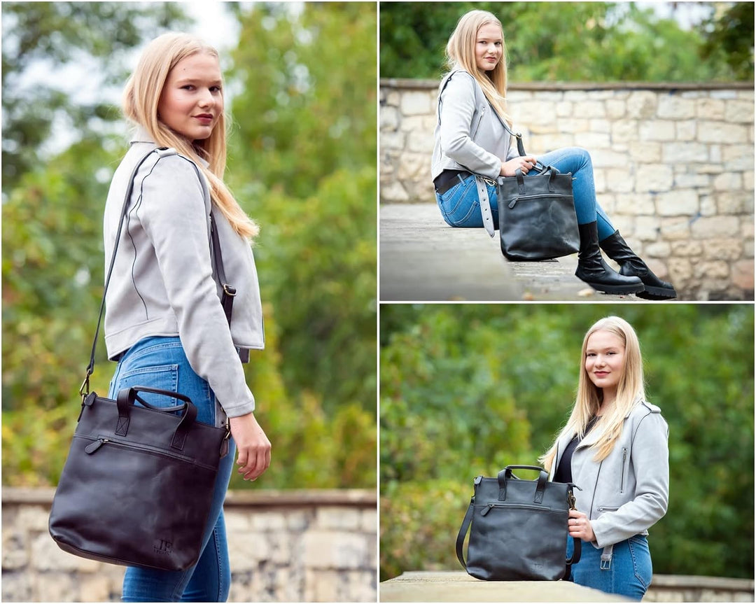 LECONI Schultertasche Henkeltasche Ledertasche für Damen echtes Leder Natur Shopper Lederhandtasche