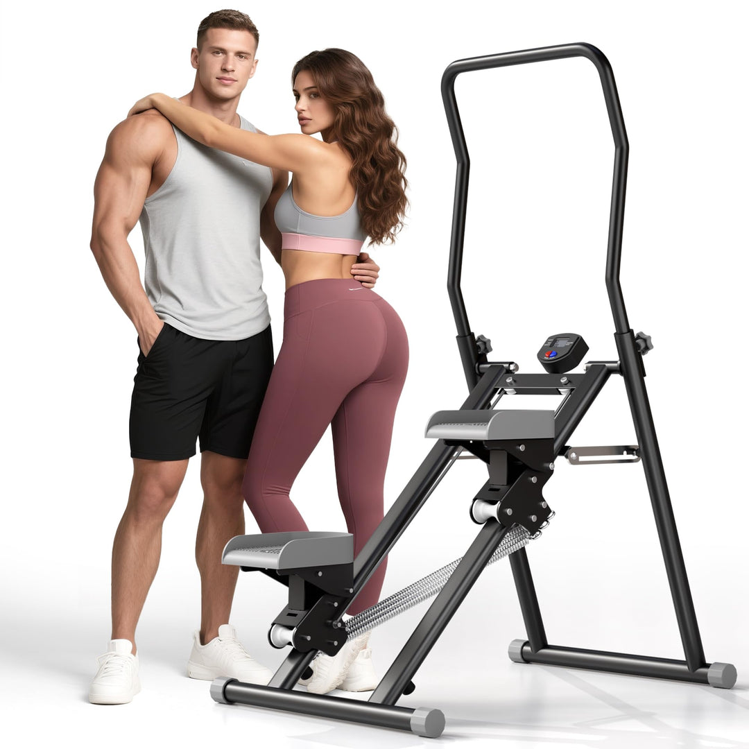 MOMODA Treppenstepper Klettertrainer mit Reistance für Zuhause Cardi Übung faltbar grau Weiss/opulen