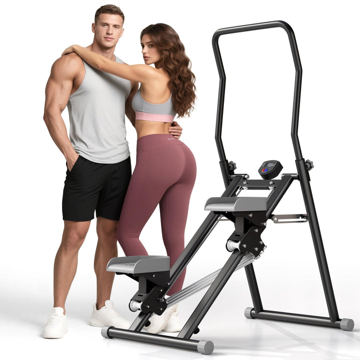 MOMODA Treppenstepper Klettertrainer mit Reistance für Zuhause Cardi Übung faltbar grau Weiss/opulen