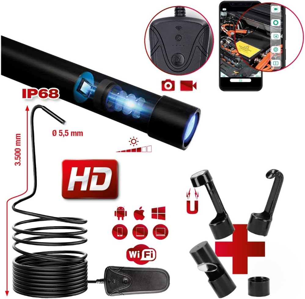KS 551 Tools 550.756 Wi-Fi-Videoskop-Satz mit Ø 5,5 mm 0° HD Frontkamera-Sonde,