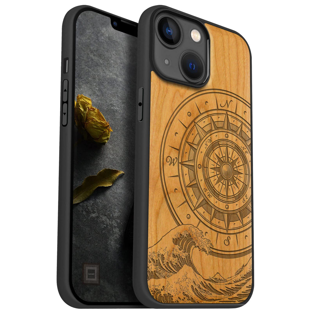 Carveit Handyhülle für iPhone 14 Holz Cover kompatibel mit MagSafe Massivholz für Apple 14 Stossfest
