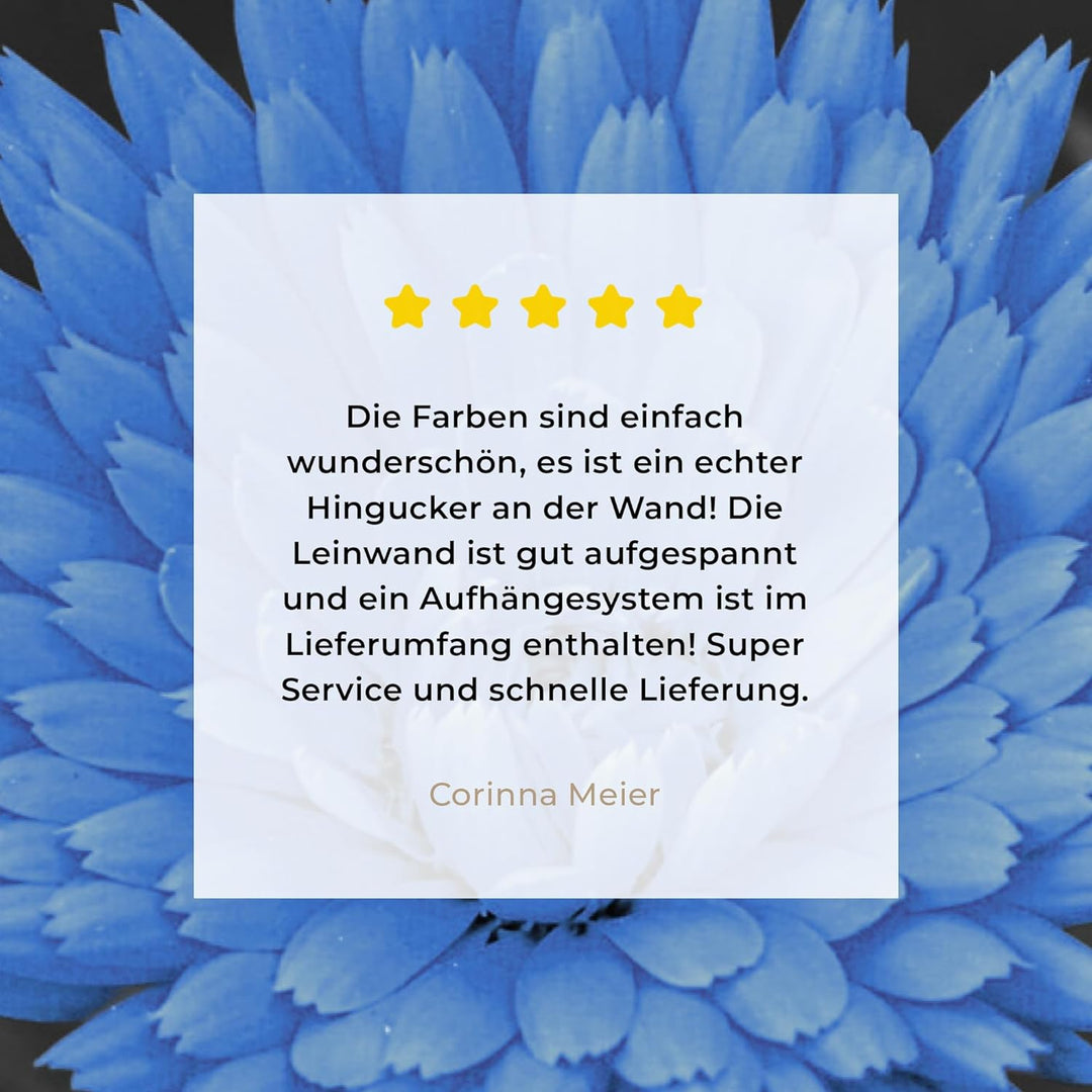 MuchoWow Leinwand Bilder, Einzigartige Wanddeko mit Rahmen, Blumen - Schwarz - Weiss - Blau, Wandbil