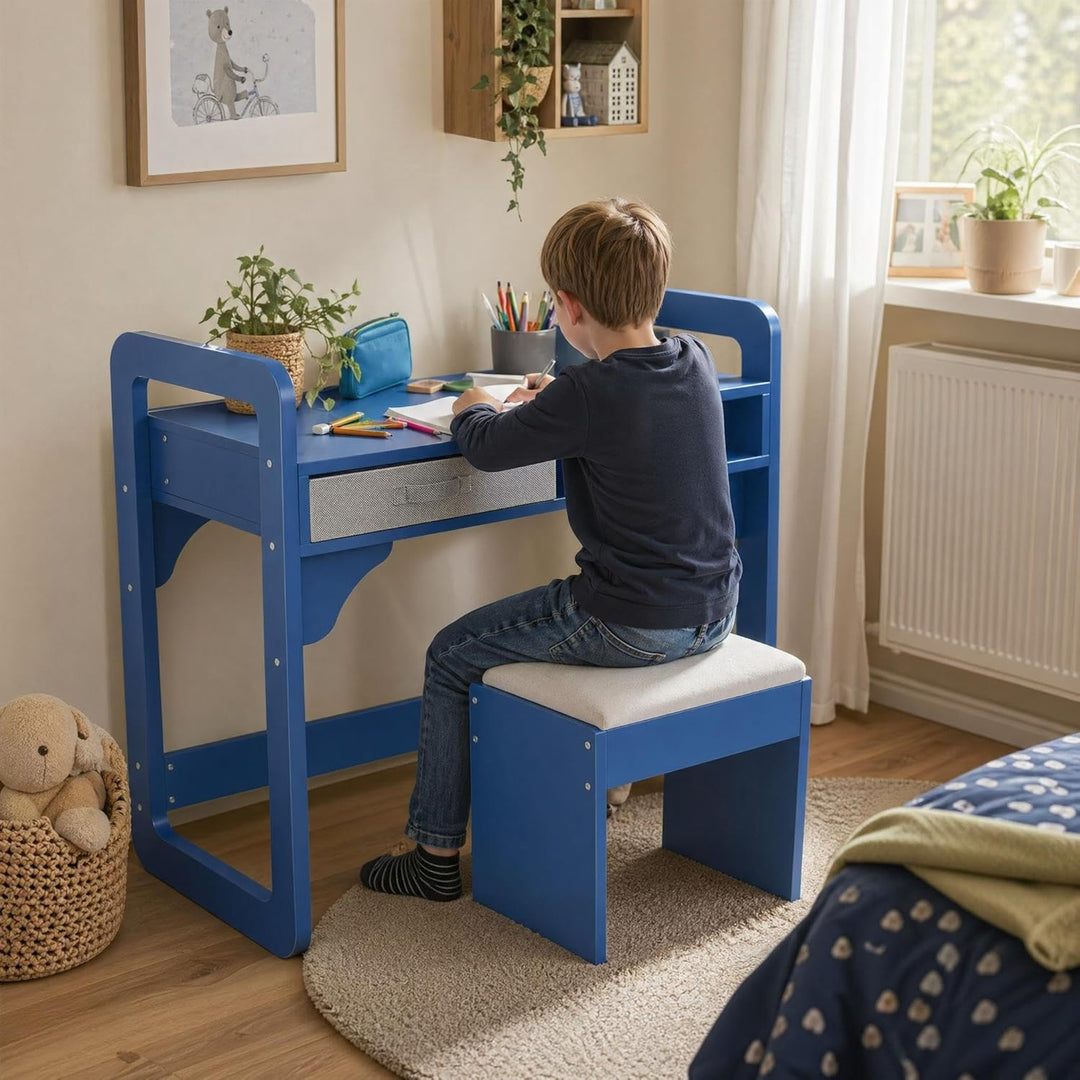 Kinderschreibtisch Mit Stuhl Set, Höhenverstellbarer Kindertisch Mit Stauraum, Ergonomischer MDF Hol