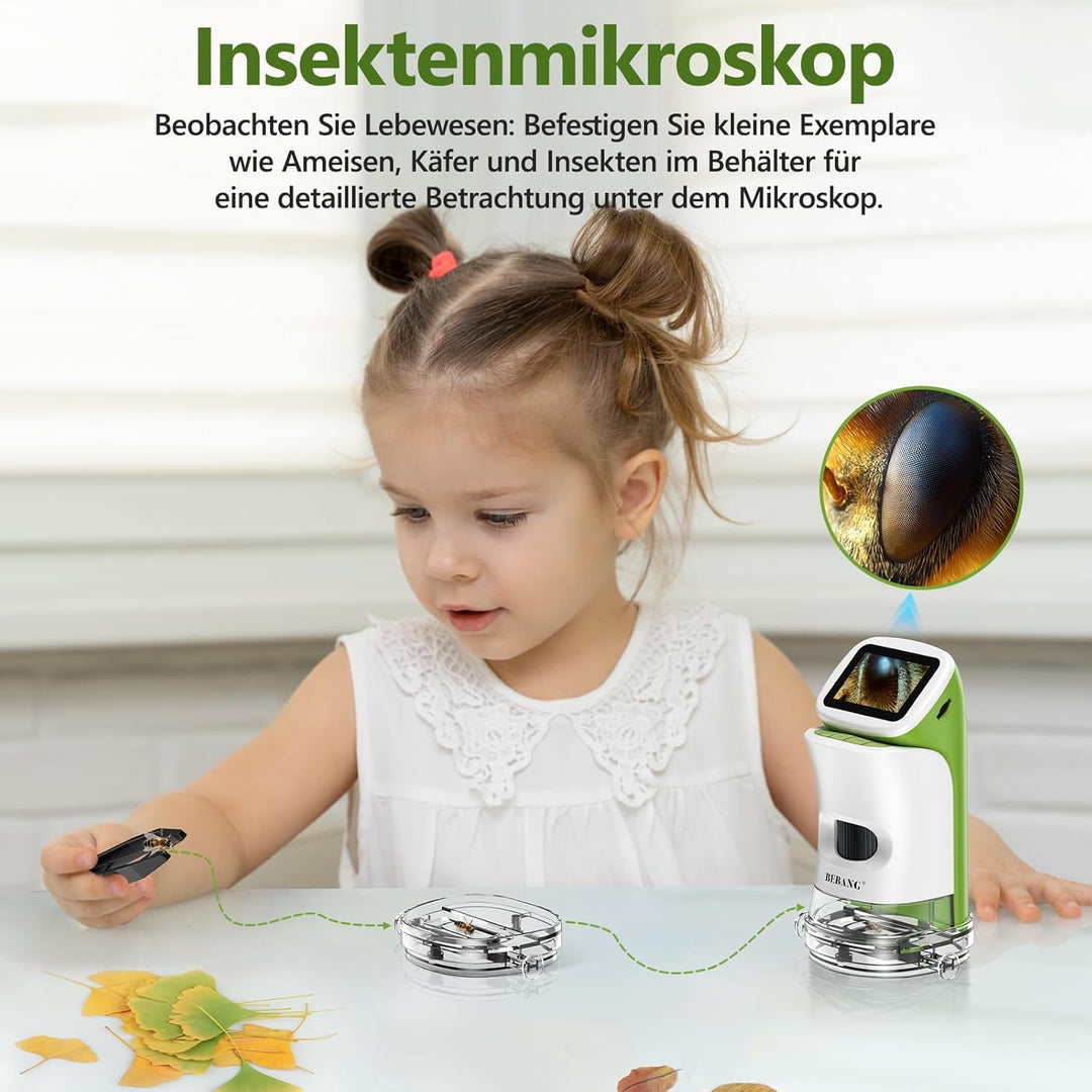 Mini-Handmikroskop für Kinder mit Ständer, 5,1 cm (2 Zoll), 4K-Bildschirm, 1000-fache digitale Tasch