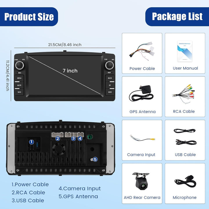 [4G+64G] Inefala Android 15 Autoradio für Toyota Corolla E120 2000-2006/E130 2004-2007 mit Wireless