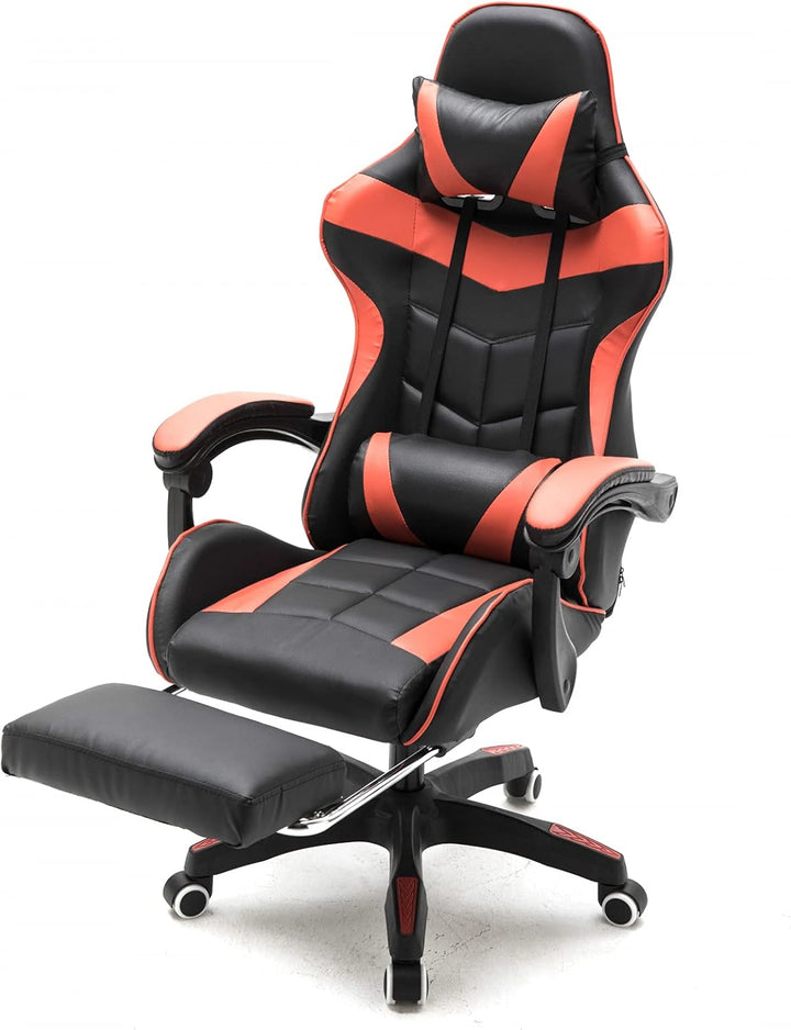 VDD Gaming Stuhl Cyclone mit Fussstütze - Bürostuhl - Racing Gaming Stuhl - Rot Schwarz