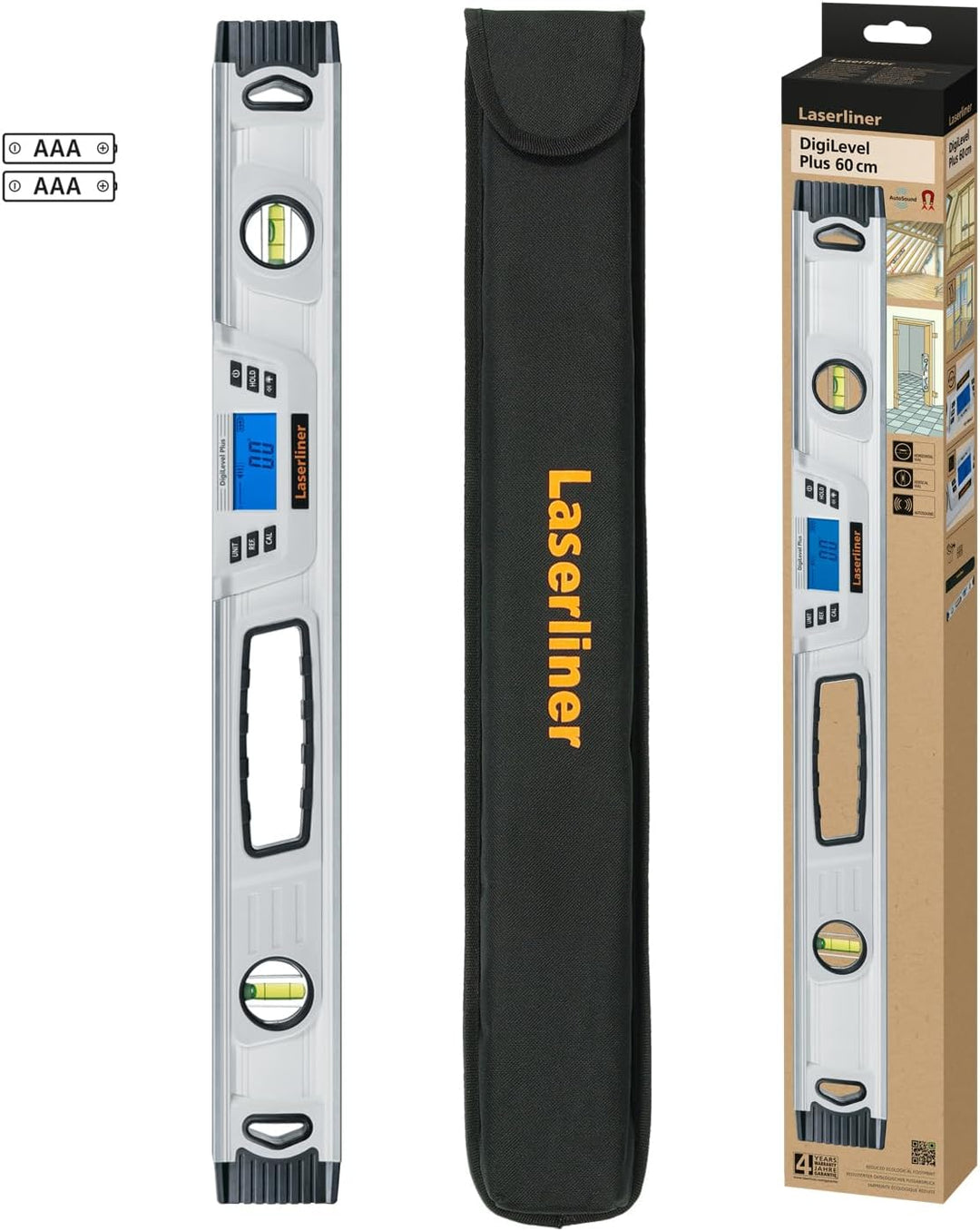 Laserliner Digitale Wasserwaage, DigiLevel Plus 60, 360° Winkelmessung, Umschlagkalibrierung, Magnet