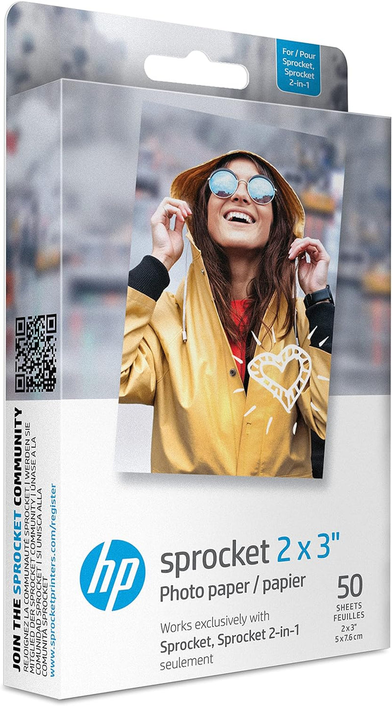 HP 2x3 "Premium Zink Fotopapier (50 Blatt), kompatibel mit tragbarem Kettenrad-Fotodrucker" 50 Blatt