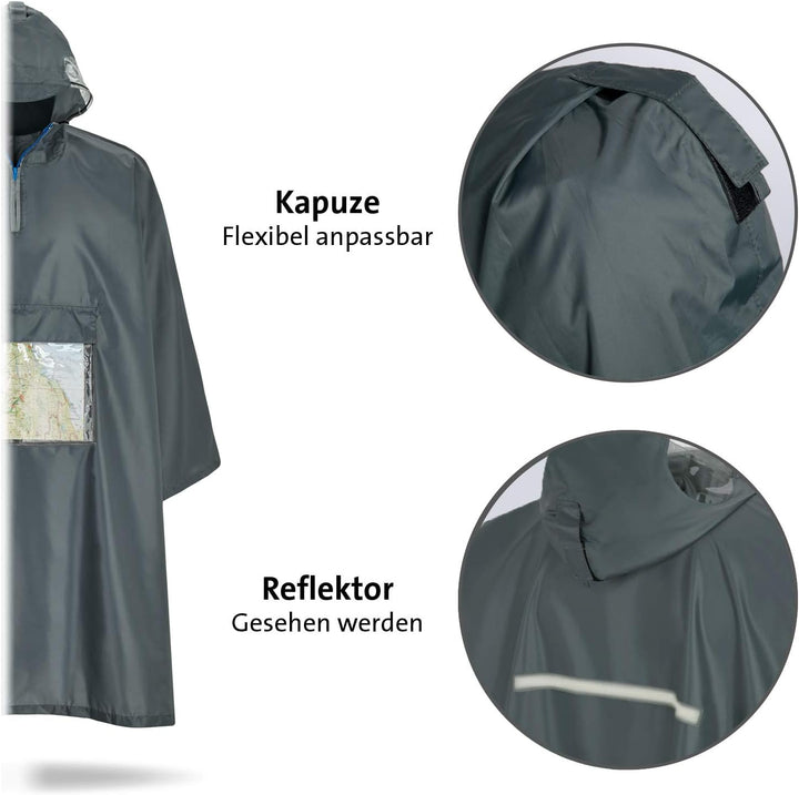 STANDWERK Regenponcho mit einzigartiger Navigationstasche und Sichtfenster fürs Wandern - Regencape