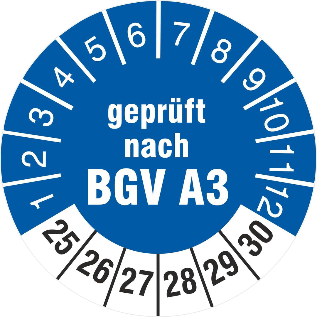 200 Prüfplaketten geprüft nach BGV A3 Prüfetiketten 18 mm auf Rolle 2025-30 200 18mm Durchmesser, 20