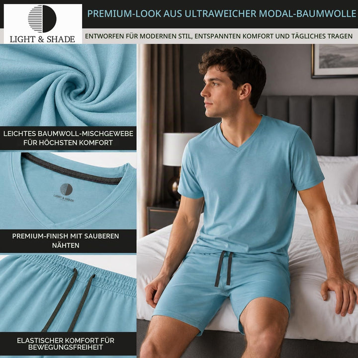 Light & Shade Pyjama-Set mit Oberteil und kurzer Hose für Herren, Blau, XL XL Blau, XL Blau