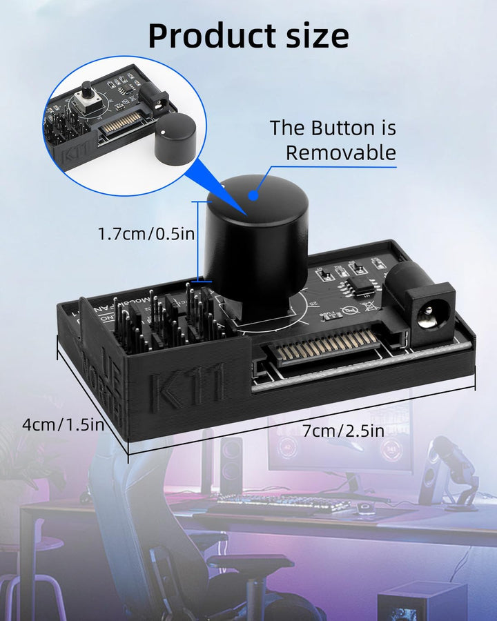 GELRHONR PWM-Lüfter-Hub Controller, 6-Port 4-Pin 12V PWM-PC-Lüftersteuerung, SATA und DC 5521 Strome