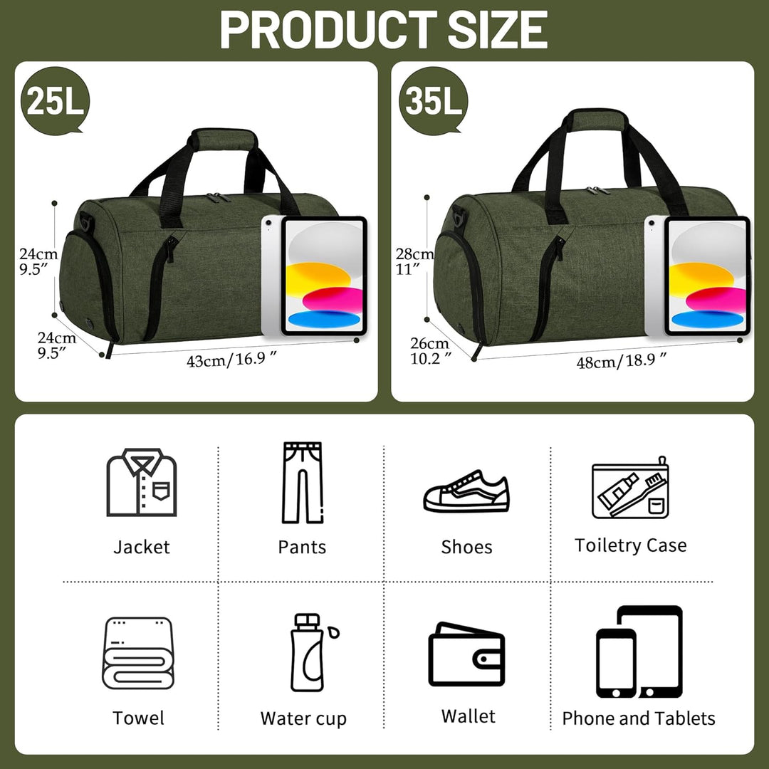 Sporttaschen für Damen und Herren, 25L Reisetasche Duffel Bag Übernachtungstasche mit Schuhfach & Na