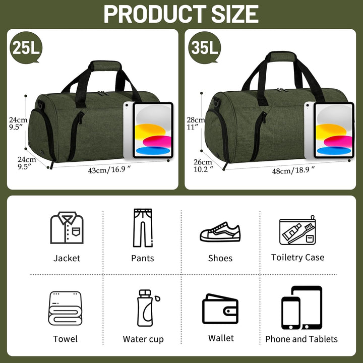 Sporttaschen für Damen und Herren, 25L Reisetasche Duffel Bag Übernachtungstasche mit Schuhfach & Na
