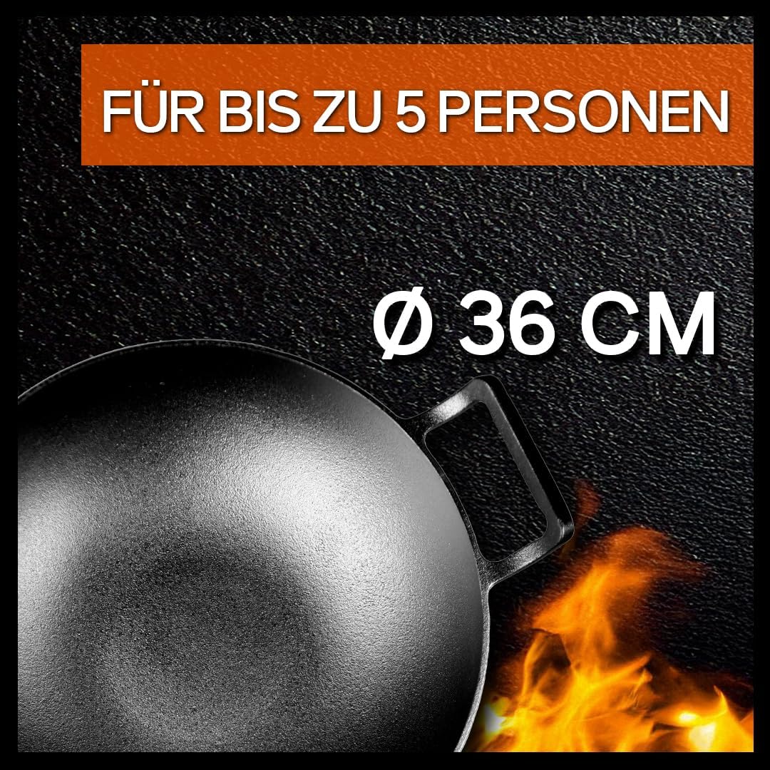 Grillschweine Wok (36 cm) - Gusseiserne Pfanne - Dutch Pfanne für den Grill