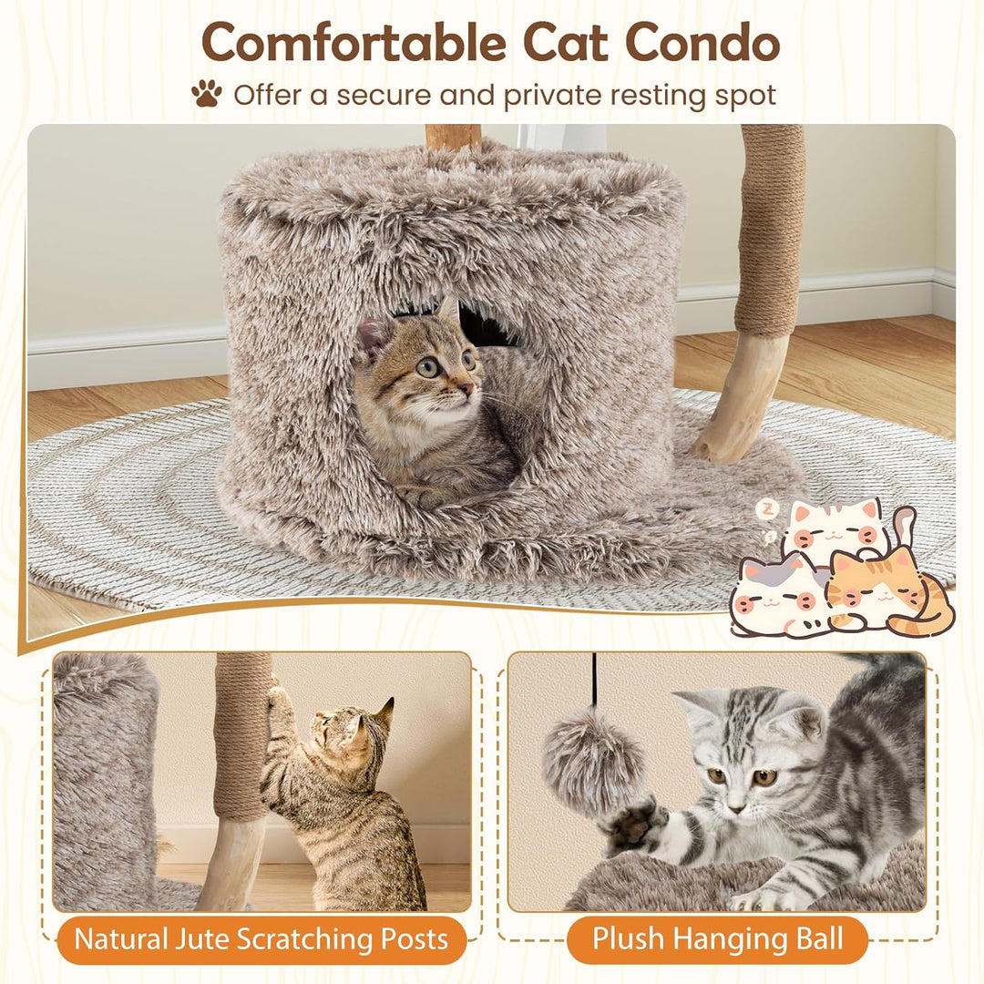 SOARS Kratzbaum Holz, 105 cm Katzenbaum mit Weidenkorb, Höhle, 2 Plattformen und Plüschball, Katzenk