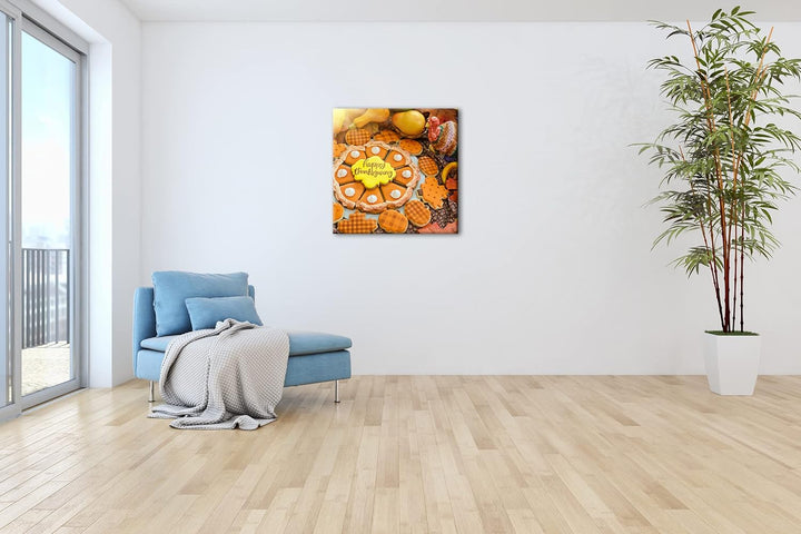 Erntedankfest Kürbis Kekse Format: 70x70 als Leinwandbild, Motiv fertig gerahmt auf Echtholzrahmen,