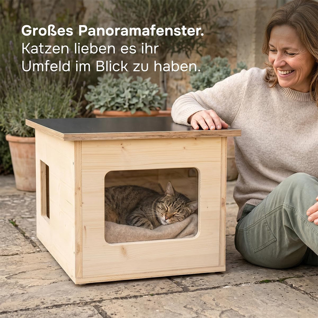 catcabin Katzenhaus für Draussen, Winterfest, Isoliert, Massivholz, Made in Germany, Outdoor Katzenh