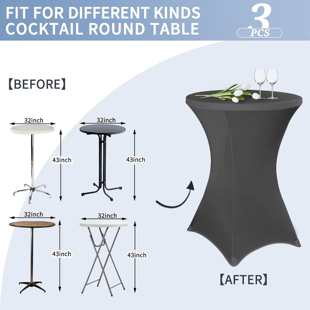 3 Stück Stehtisch Hussen 80cm,Hussen Stehtische Dunkelgrau für Ø 80-85 cm Stehtische und Bistrotisch