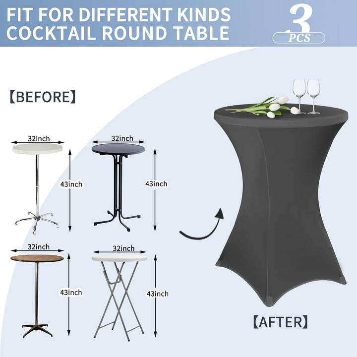 3 Stück Stehtisch Hussen 80cm,Hussen Stehtische Dunkelgrau für Ø 80-85 cm Stehtische und Bistrotisch