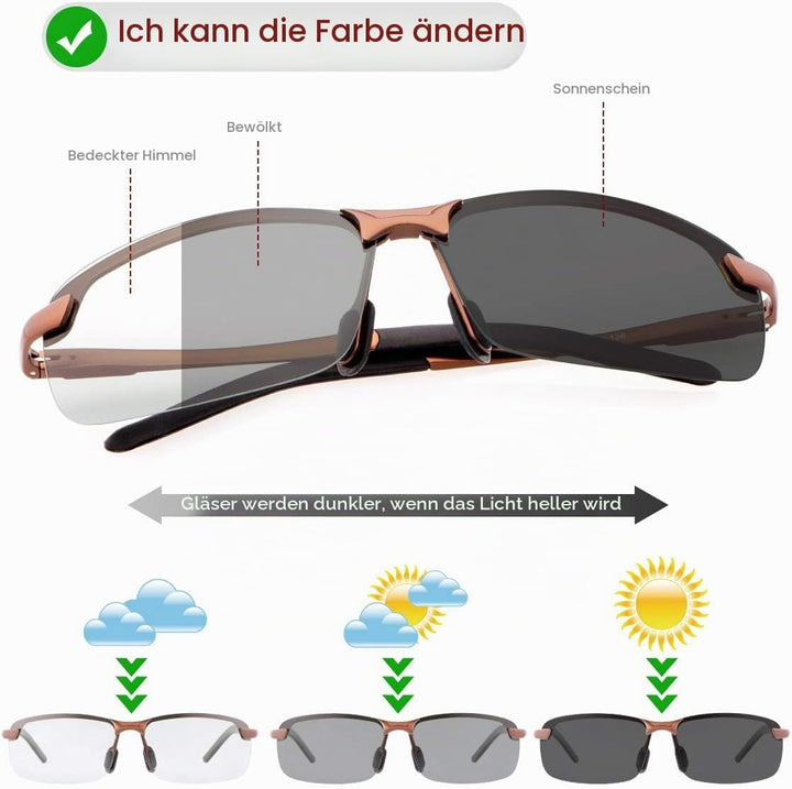 MIRYEA Herren Photochromatisch Sportbrille Polarisiert Sonnenbrille UVA UVB Brillen 3043-braun, 3043