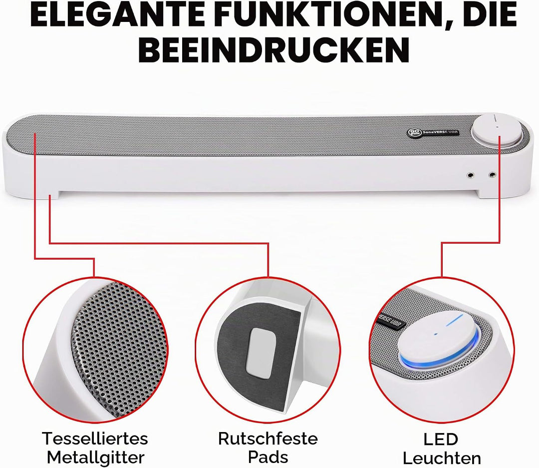 GOgroove Soundbar für PC Lautsprecher für Computer: Tragbarer 2.0 Stereo Speaker mit Eingebauten Sou