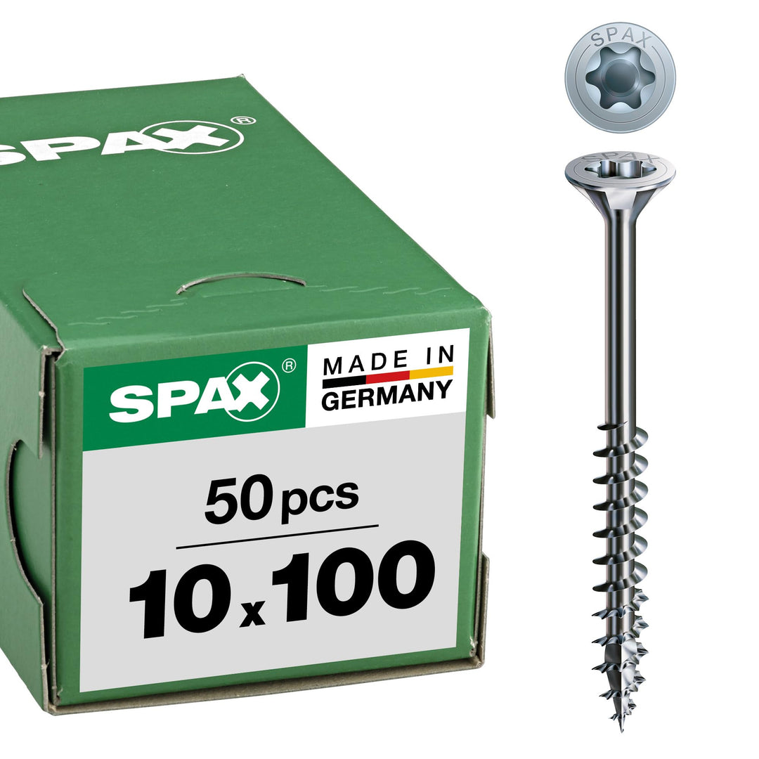 SPAX Holzbauschraube, 10,0 x 100 mm, 50 Stück, T-STAR plus, Senkkopf, Teilgewinde, 4CUT, WIROX A3J,