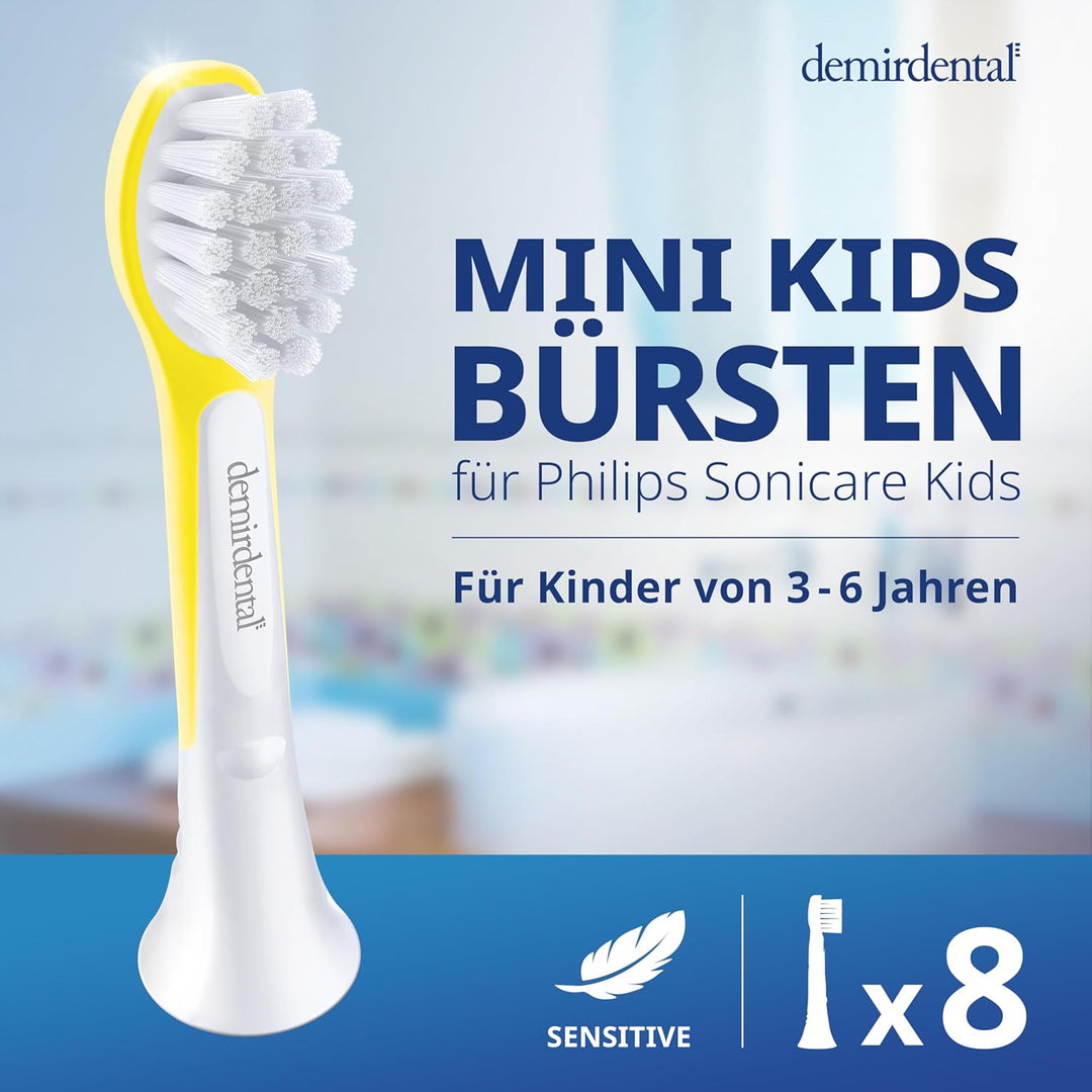 demirdental Kinder Ersatzbürsten passend für Philips Sonicare Kids, Compact Mini Bürstenköpfe für 3-