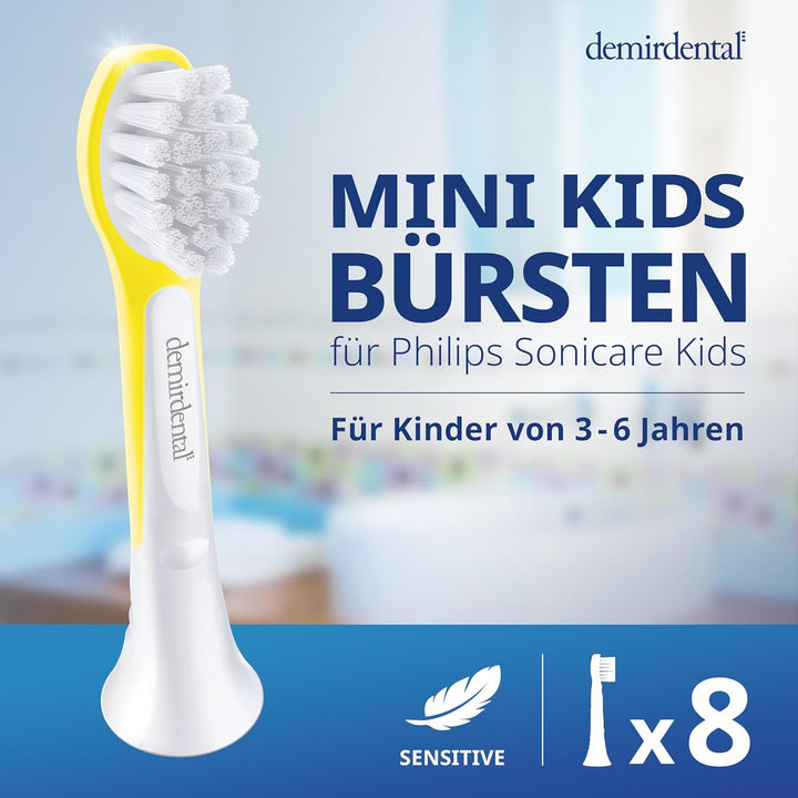 demirdental Kinder Ersatzbürsten passend für Philips Sonicare Kids, Compact Mini Bürstenköpfe für 3-