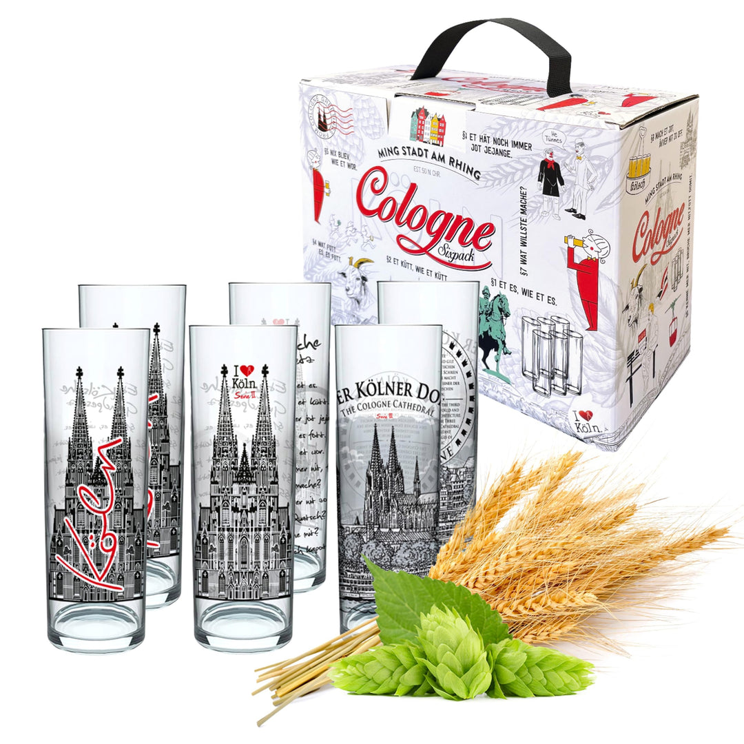3forCologne Kölschglas-Mix | 6er Pack je 0,2ml | Et Kölsches Grundgesetzt & Kölner Dom | Biergläser,
