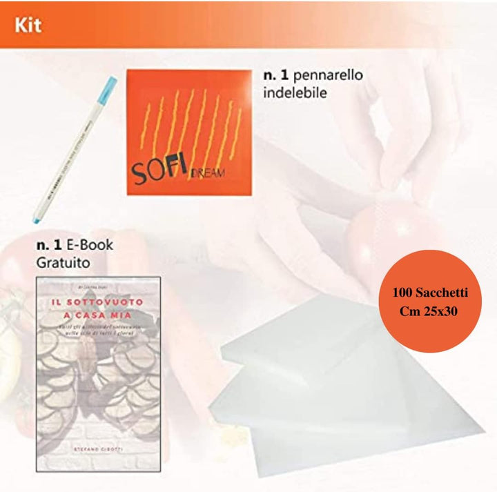 Sofidream Vakuumbeutel für Lebensmittel – 100 geprägte Umschläge x Sous Vide, Rezeptbuch eBook und P