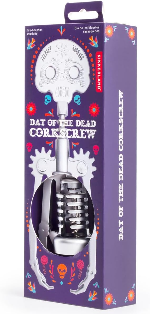 Kikkerland Zinc Alloy Steel Day of The Dead Corkscrew, Grey Tag der Toten, Tag der Toten