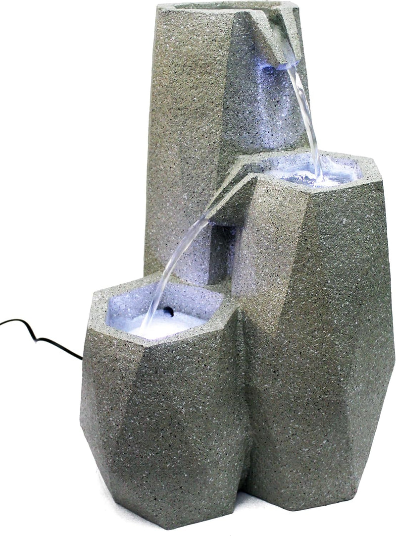 Brunnen mit LED Beleuchtung Gartenbrunnen Zimmerbrunnen geometrisch 49 cm Kaskade Wasserspiel Steino