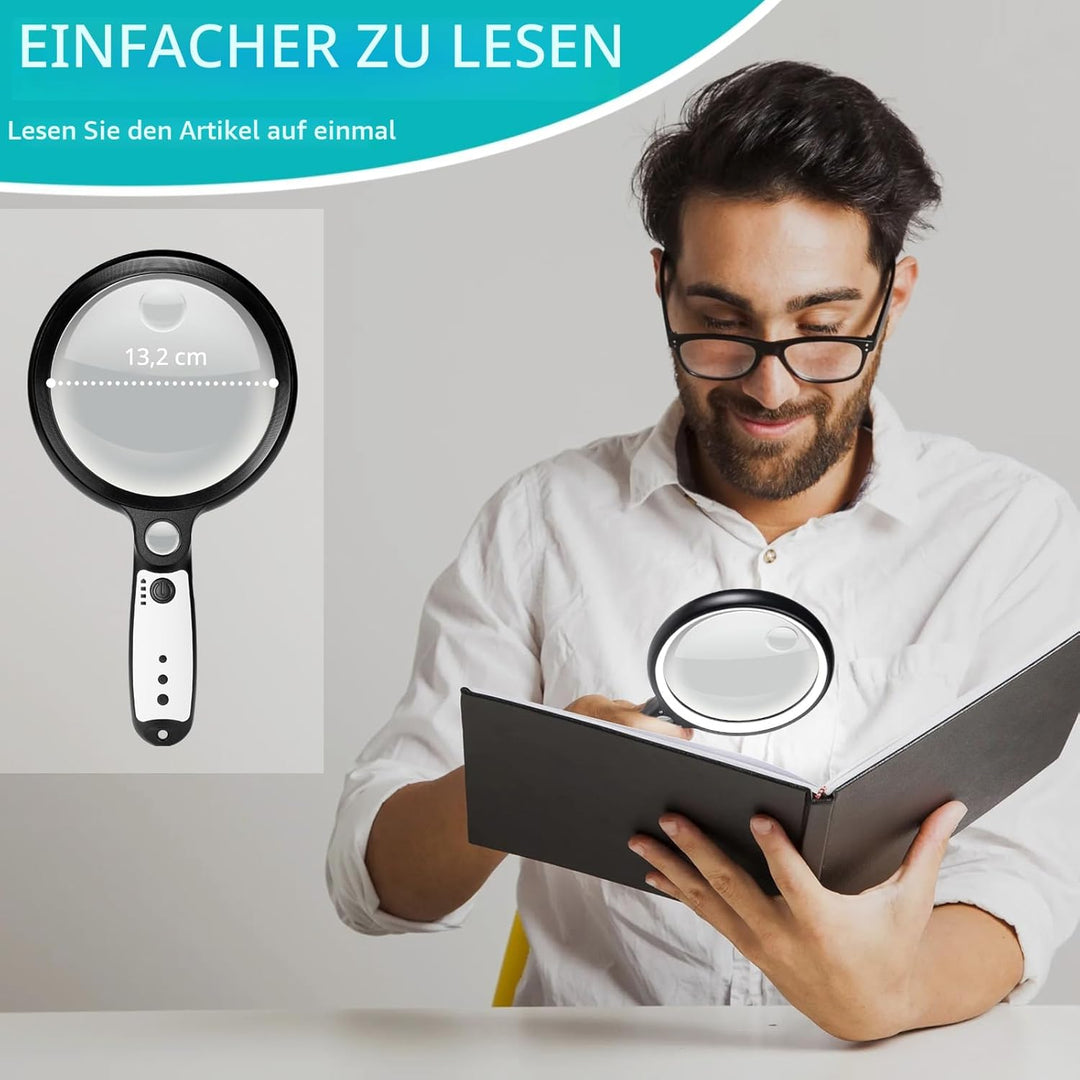 Lupe mit Licht USB Aufladbar, 10X 20X 45X Vergrösserungsglas, 37 LED Beleuchtete Handlupe mit 3 Lich