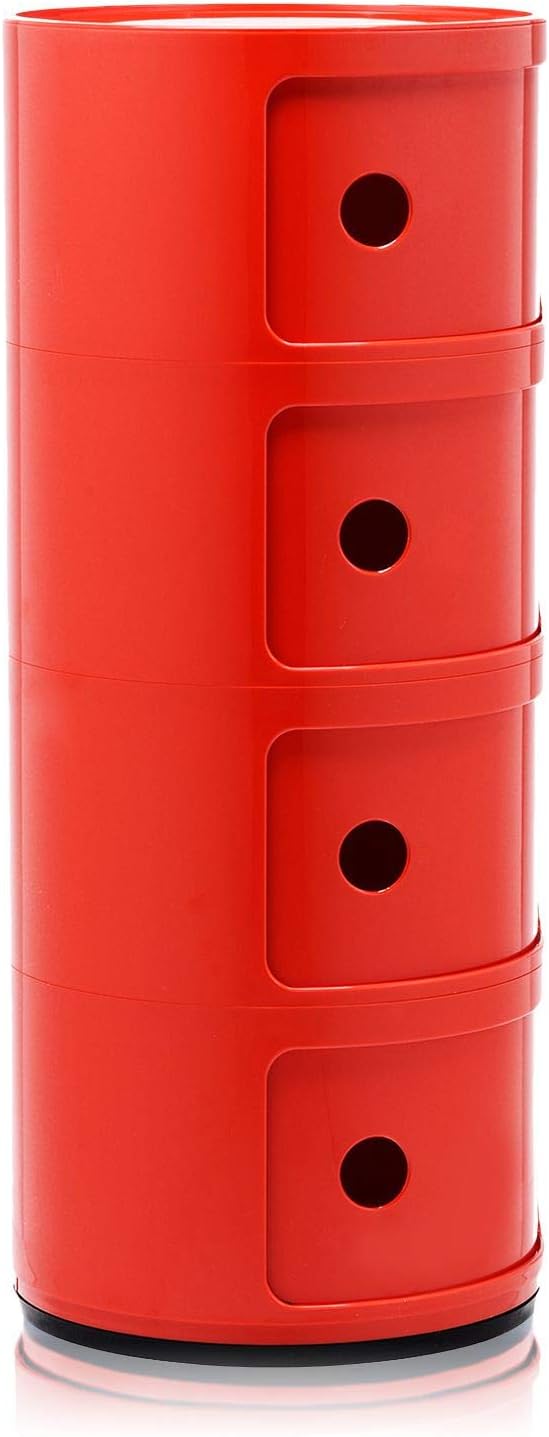 Kartell Componibili, 4 Elements, Rot, Runde Basis 4-fächer Rot, 4-fächer Rot
