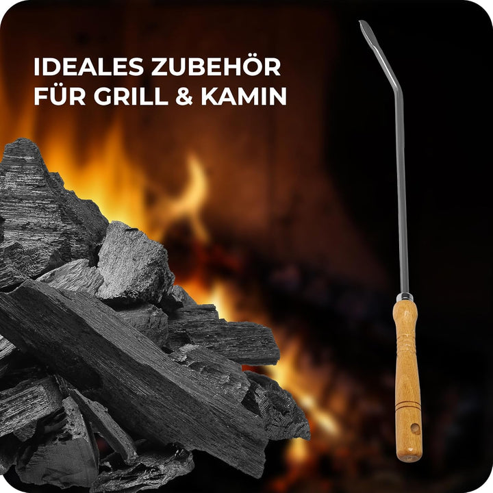 Kaminzubehör Set aus Stocheisen Aschenkratzer Feuerhaken mit Holzgriff Kaminbesteck Schüreisen Schür