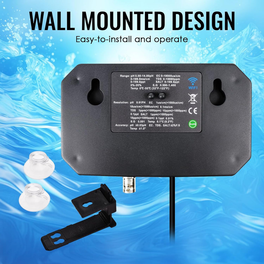 WLAN-Wasserqualitätstester, 6-in-1-pH-Monitor, misst pH/EC/TDS/Salzgehalt/spezifisches Gewicht und T