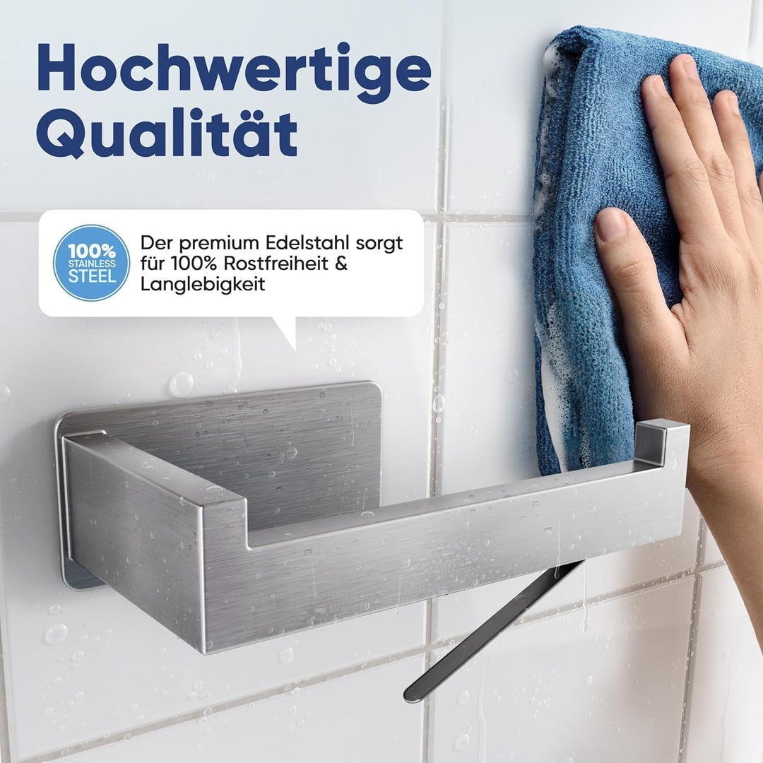 WOHNHELD® Toilettenpapierhalter ohne Bohren [Mit Abroll-Bremse] Edelstahl - Silber & Schwarz - Kloro