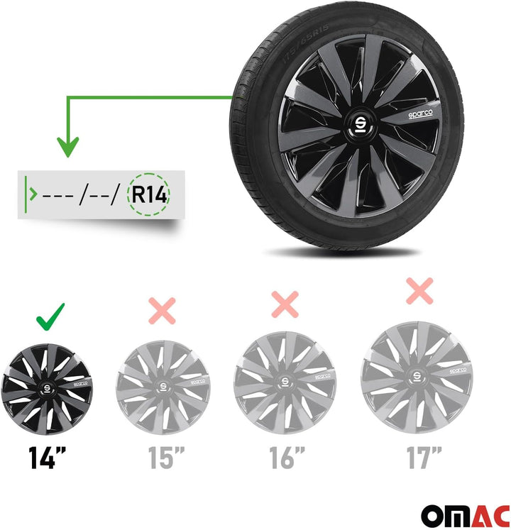 Sparco SPC1491BKGR wheel covers Lazio 14-inch black/grey 14 Inch BLACK/GRAY, 14 Inch BLACK/GRAY