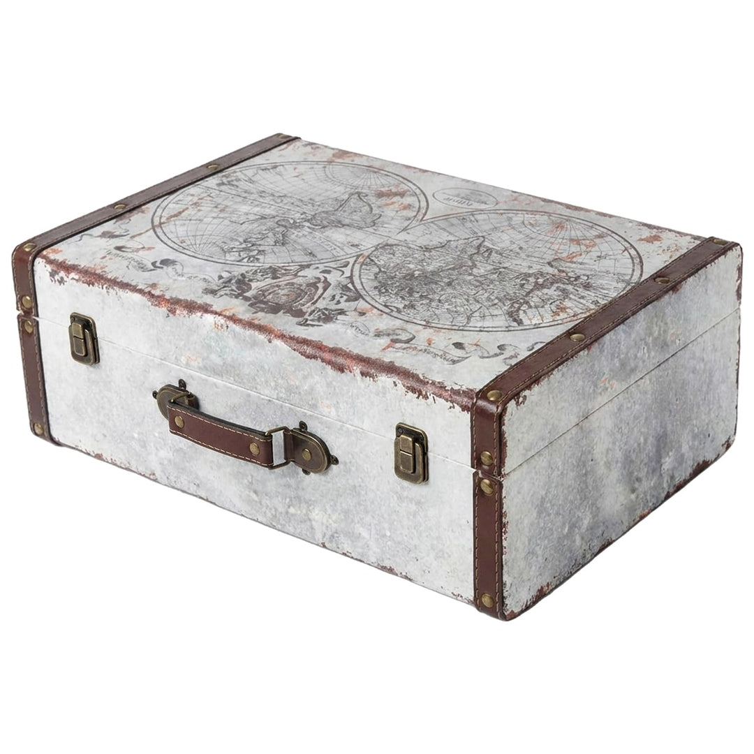 HMF Vintage Deko Koffer aus Holz, Aufbewahrungsbox mit Deckel und Ledergriff, stilvolle Aufbewahrung