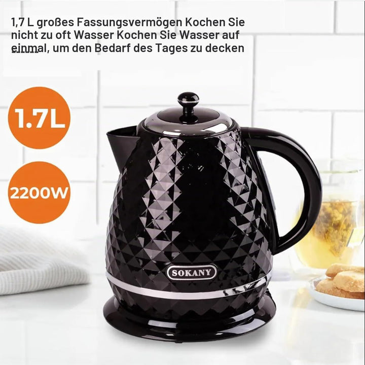 SOKANY SK-1032 2200W Wasserkocher, 1,7L Teekocher, herausnehmbarer Kalkfilter, Auto-Off, Wasserstand