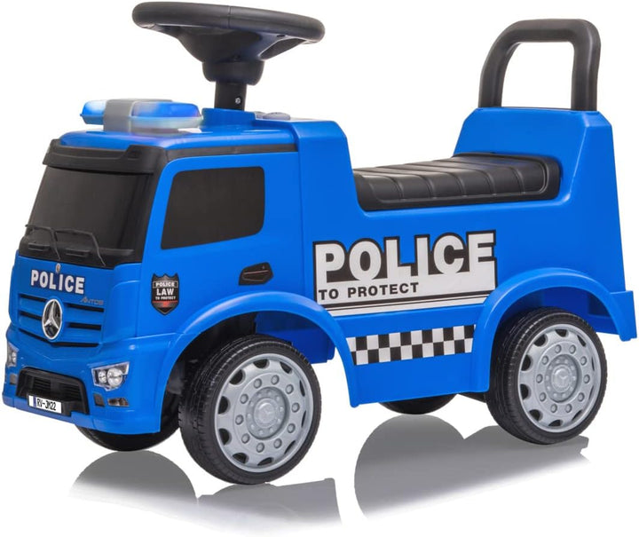 Rutscher Mercedes-Benz Antos Polizei - ab 12 Monate, Sitzhöhe 280 mm, Kippschutz, Kofferraum unter d
