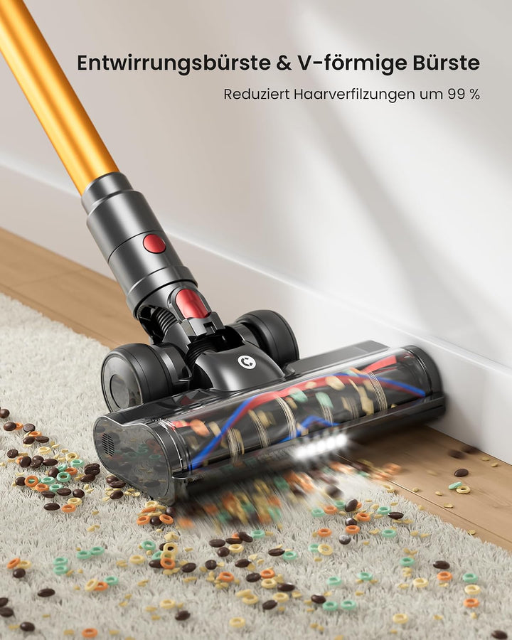 CHEBIO Akku Staubsauger mit DREI Saugmodi, 65KPA/650W/70Mins Staubsauger Kabellos mit LED Touchscree
