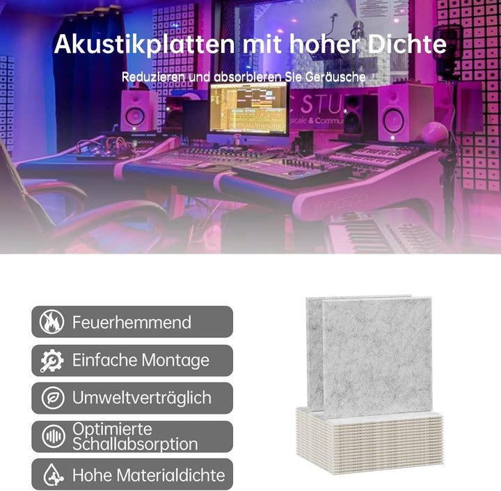 Rdutuok 12 Stücke Selbstklebend Akustikplatten,30 x 30 x 1 cm Hochdichte Akustik Panel Schallschutzp