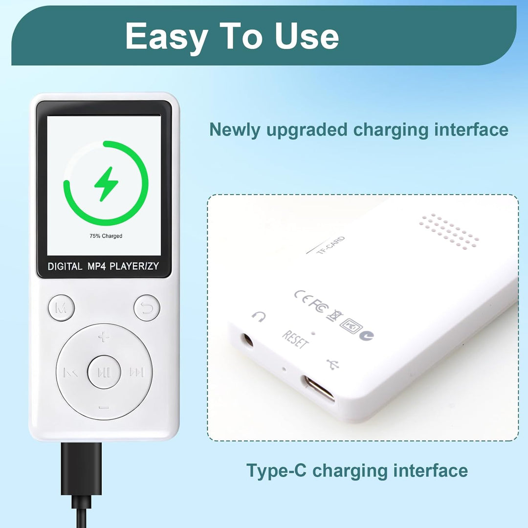 MP3 Player mit Bluetooth 5.2, 32GB Speicherkarte, 1,8 Zoll TFT Farbbildschirm, tragbarer Musikplayer