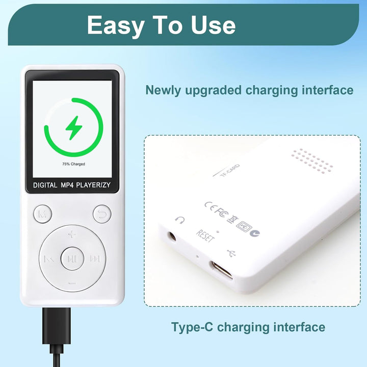 MP3 Player mit Bluetooth 5.2, 32GB Speicherkarte, 1,8 Zoll TFT Farbbildschirm, tragbarer Musikplayer